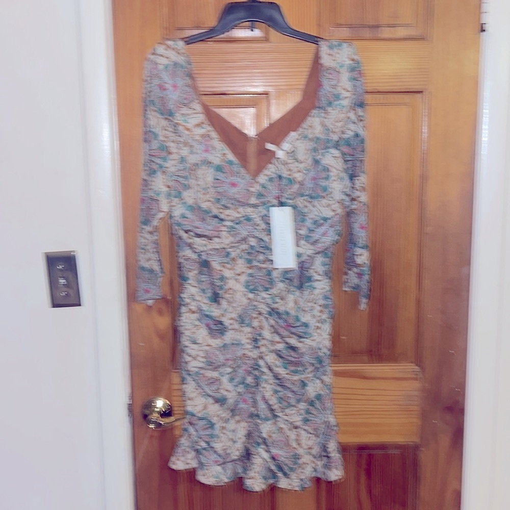 NEW VERONICA BEARD Lozano Print Ruched Silk Blend Mini Dress